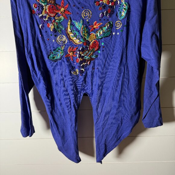 Carole Little Sport Long Sleeve 100% Cotton Front Tie Embellished Shirt Purple M - Picture 3 of 7